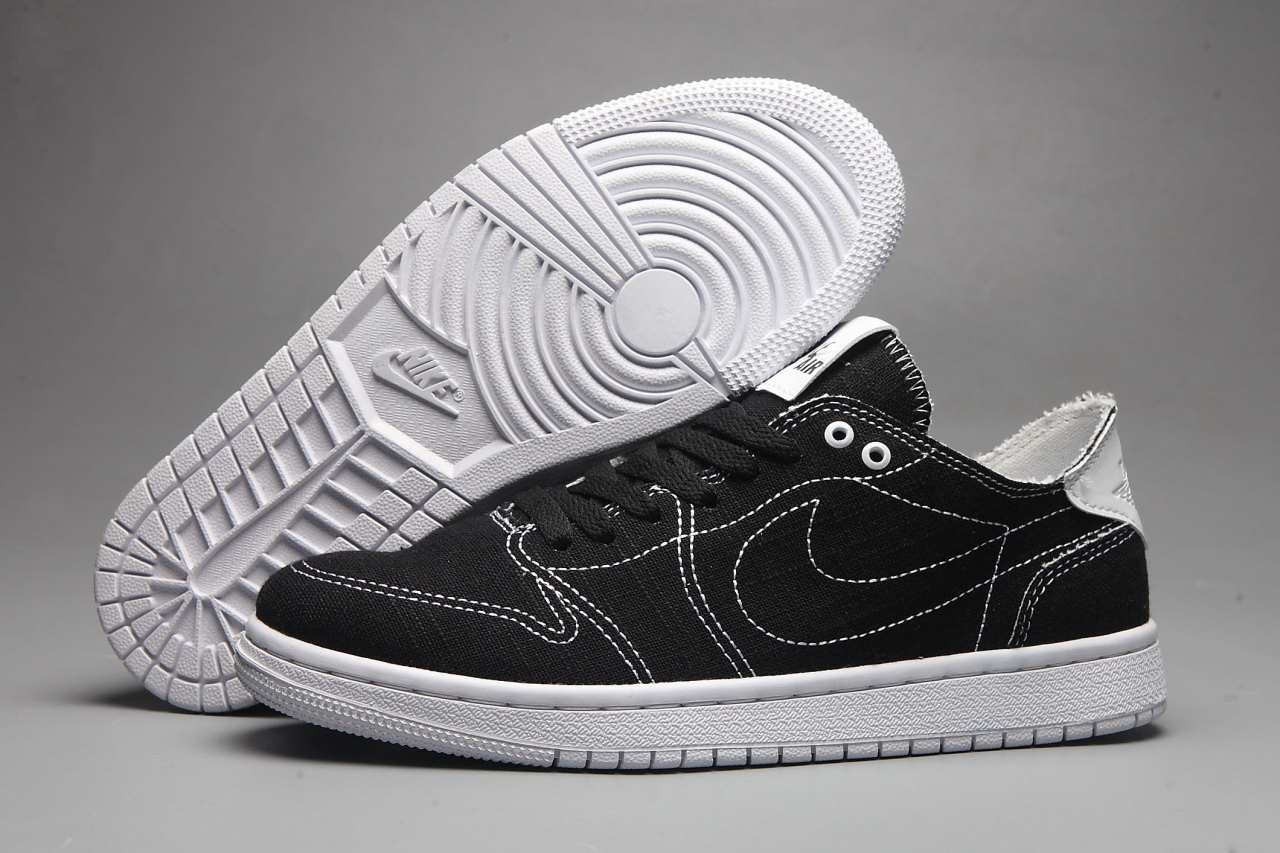 New Air Jordan 1 Low Canvas Black White Shoes